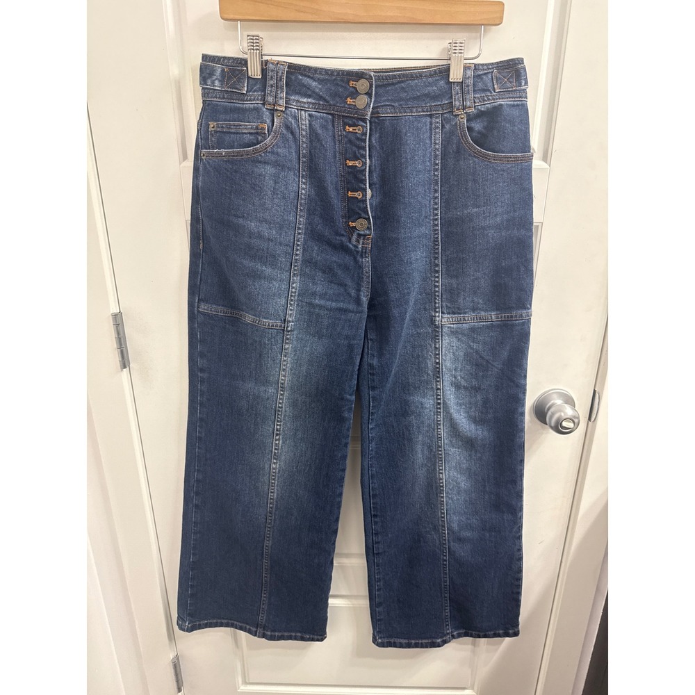 Ulla Johnson Wide Leg Seamed Jeans Indigo Blue Button Fly Size 10